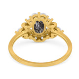Art Deco Oval Natural Stone Flower Ring
