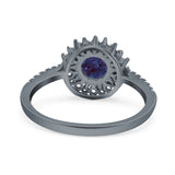 Floral Art Deco Round Natural Stone Ring