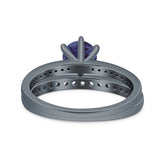 Art Deco Round Natural Stone Wedding Set Ring