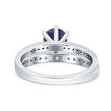 Art Deco Round Natural Stone Wedding Set Ring