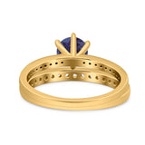 Art Deco Round Natural Stone Wedding Set Ring