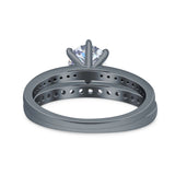 Art Deco Round Natural Stone Wedding Set Ring