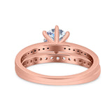 Art Deco Round Natural Stone Wedding Set Ring