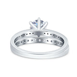 Art Deco Round Natural Stone Wedding Set Ring