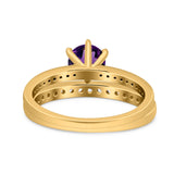 Art Deco Round Natural Stone Wedding Set Ring