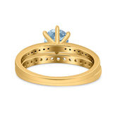 Art Deco Round Natural Stone Wedding Set Ring