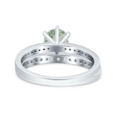 Art Deco Round Natural Stone Wedding Set Ring