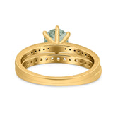 Art Deco Round Natural Stone Wedding Set Ring
