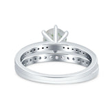Art Deco Round Natural Stone Wedding Set Ring