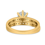 Art Deco Round Natural Stone Wedding Set Ring