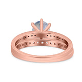 Art Deco Round Natural Stone Wedding Set Ring