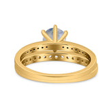Art Deco Round Natural Stone Wedding Set Ring