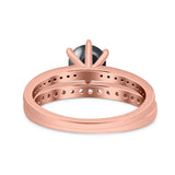 Art Deco Round Natural Stone Wedding Set Ring