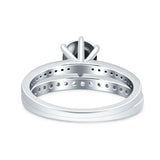 Art Deco Round Natural Stone Wedding Set Ring