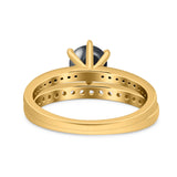 Art Deco Round Natural Stone Wedding Set Ring