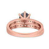 Art Deco Round Natural Stone Wedding Set Ring