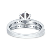 Art Deco Round Natural Stone Wedding Set Ring
