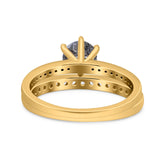 Art Deco Round Natural Stone Wedding Set Ring