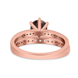 Art Deco Round Natural Stone Wedding Set Ring