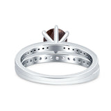 Art Deco Round Natural Stone Wedding Set Ring