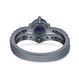 Two Piece Round Natural Stone Art Deco Ring