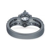 Two Piece Round Natural Stone Art Deco Ring