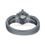 Two Piece Round Natural Stone Art Deco Ring