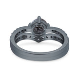 Two Piece Round Natural Stone Art Deco Ring