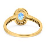 Oval Natural Stone Halo Wedding Ring