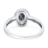 Oval Natural Stone Halo Wedding Ring