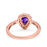 Teardrop Pear Natural Stone Halo Ring