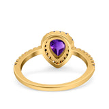 Teardrop Pear Natural Stone Halo Ring