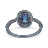 Oval Natural Stone Halo Wedding Ring