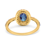 Oval Natural Stone Halo Wedding Ring