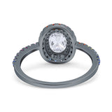 Oval Natural Stone Halo Wedding Ring