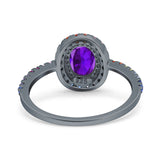 Oval Natural Stone Halo Wedding Ring