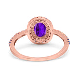 Oval Natural Stone Halo Wedding Ring