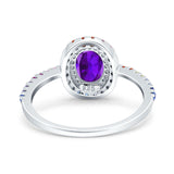 Oval Natural Stone Halo Wedding Ring