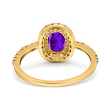 Oval Natural Stone Halo Wedding Ring