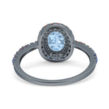 Oval Natural Stone Halo Wedding Ring