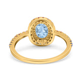 Oval Natural Stone Halo Wedding Ring