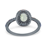 Oval Natural Stone Halo Wedding Ring