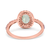 Oval Natural Stone Halo Wedding Ring