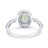 Oval Natural Stone Halo Wedding Ring