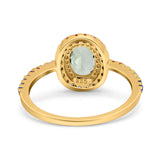 Oval Natural Stone Halo Wedding Ring