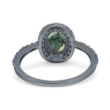 Oval Natural Stone Halo Wedding Ring