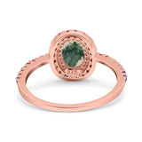 Oval Natural Stone Halo Wedding Ring