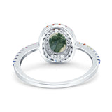 Oval Natural Stone Halo Wedding Ring