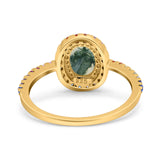 Oval Natural Stone Halo Wedding Ring