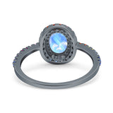 Oval Natural Stone Halo Wedding Ring